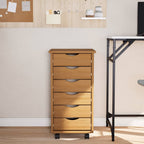 Rolling Cabinet with Drawers MOSS Honey Brown Solid Wood Pine