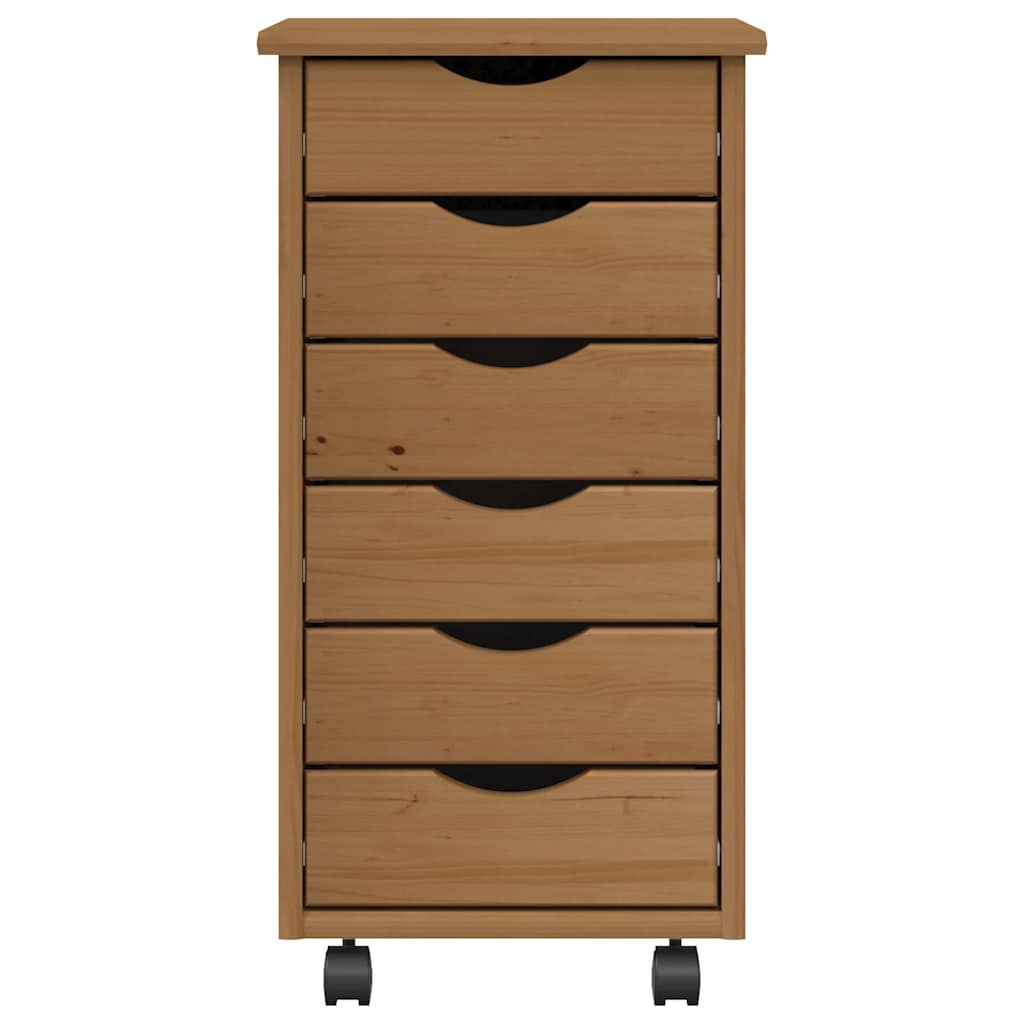 Rolling Cabinet with Drawers MOSS Honey Brown Solid Wood Pine