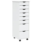 Rolling Cabinet with Drawers MOSS White Solid Wood Pine