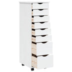 Rolling Cabinet with Drawers MOSS White Solid Wood Pine