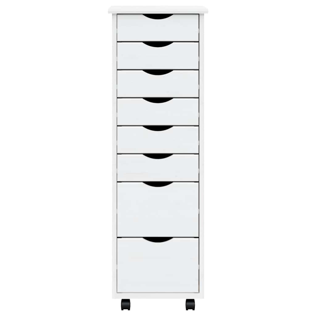 Rolling Cabinet with Drawers MOSS White Solid Wood Pine