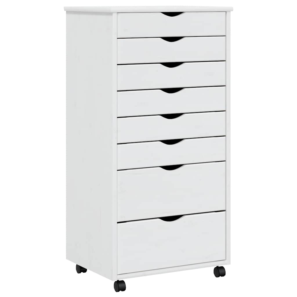 Rolling Cabinet with Drawers MOSS White Solid Wood Pine