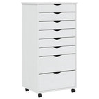 Rolling Cabinet with Drawers MOSS White Solid Wood Pine