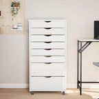 Rolling Cabinet with Drawers MOSS White Solid Wood Pine