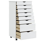 Rolling Cabinet with Drawers MOSS White Solid Wood Pine