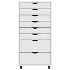 Rolling Cabinet with Drawers MOSS White Solid Wood Pine