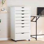 Rolling Cabinet with Drawers MOSS White Solid Wood Pine