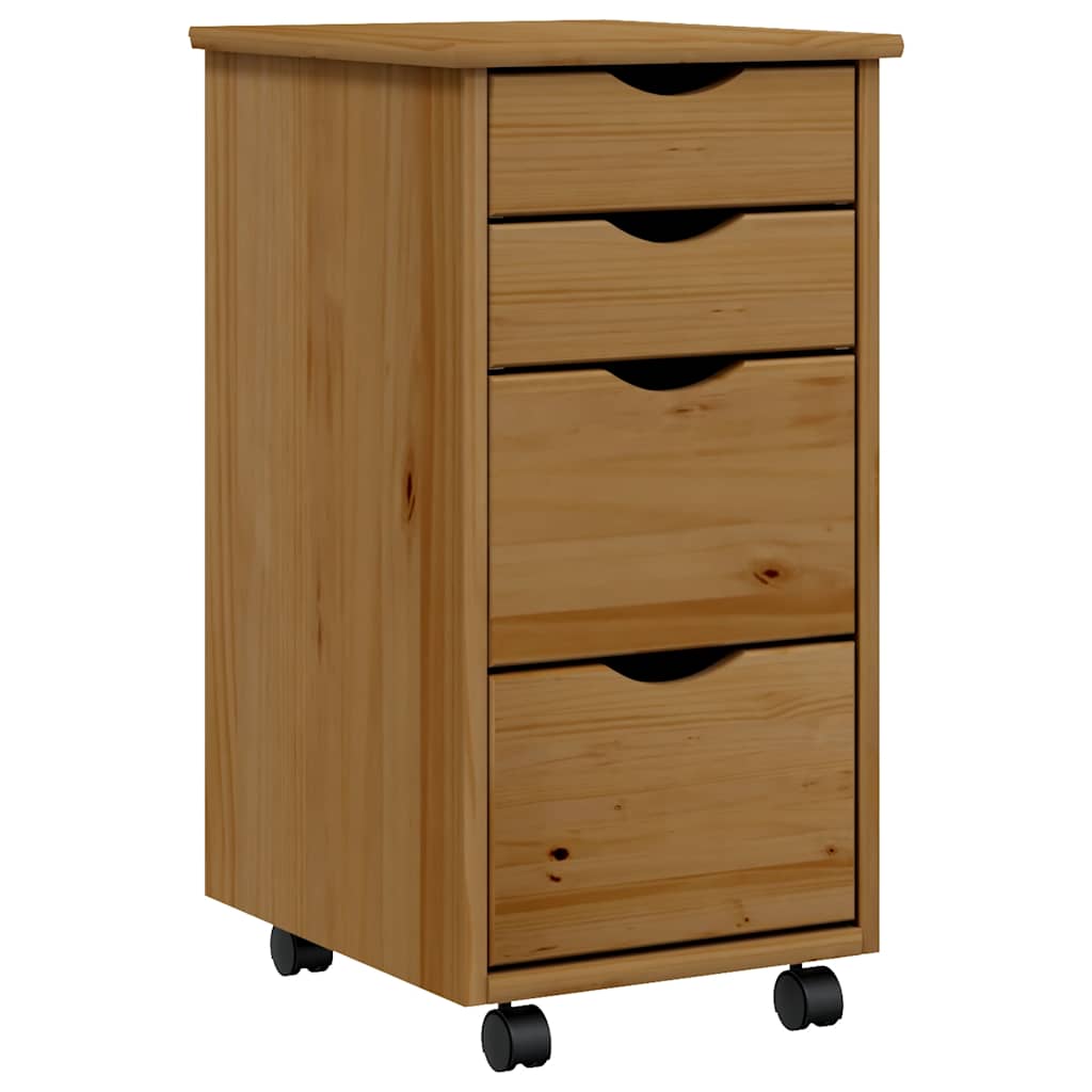 Rolling Cabinet with Drawers MOSS Honey Brown Solid Wood Pine