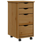 Rolling Cabinet with Drawers MOSS Honey Brown Solid Wood Pine