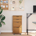 Rolling Cabinet with Drawers MOSS Honey Brown Solid Wood Pine