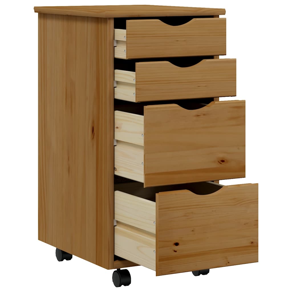 Rolling Cabinet with Drawers MOSS Honey Brown Solid Wood Pine