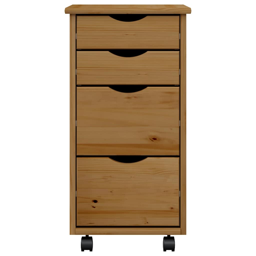 Rolling Cabinet with Drawers MOSS Honey Brown Solid Wood Pine