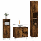3 Piece Bathroom Furniture Set Smoked Oak Engineered Wood