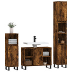 3 Piece Bathroom Furniture Set Smoked Oak Engineered Wood