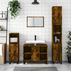 3 Piece Bathroom Furniture Set Smoked Oak Engineered Wood