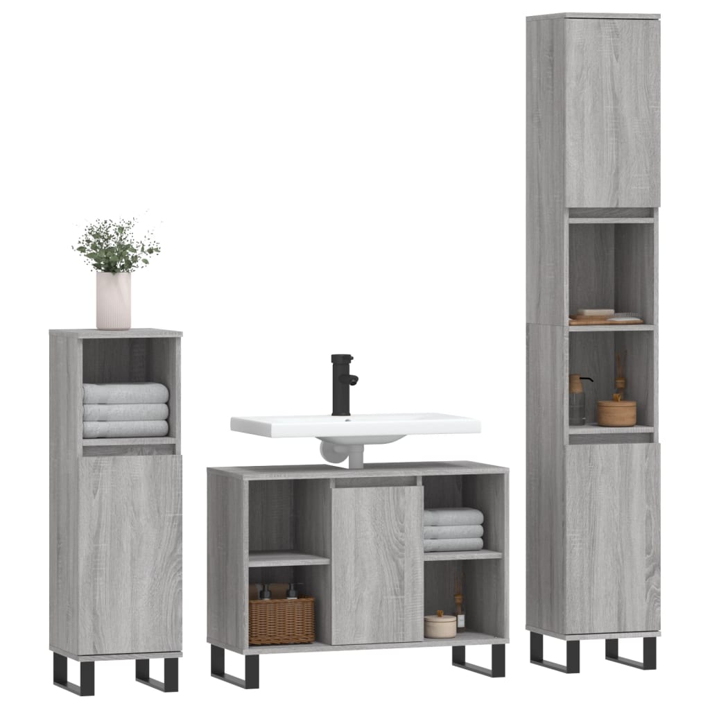3 Piece Bathroom Furniture Set Grey Sonoma Engineered Wood
