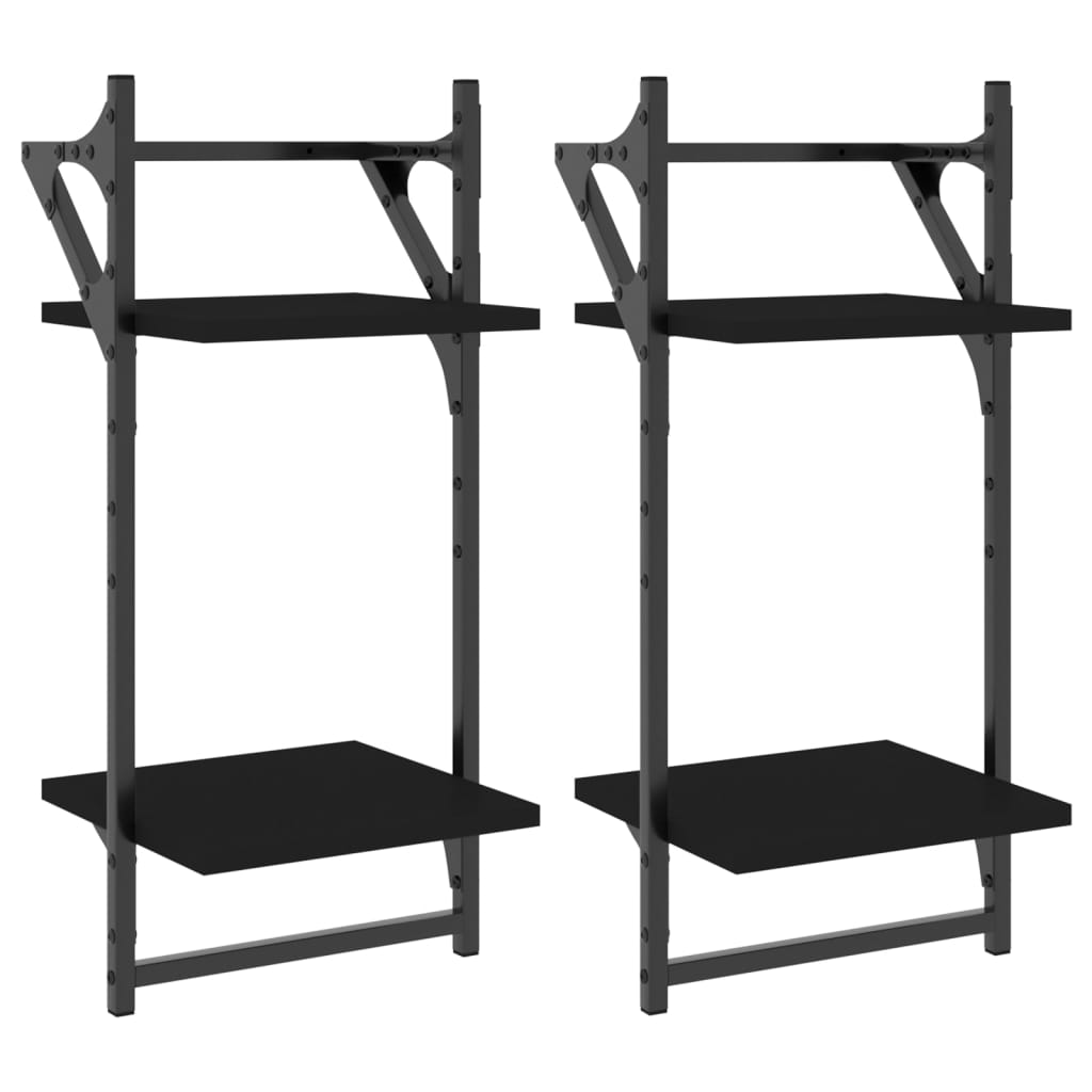 2-Tier Wall Shelves with Bars 2 pcs Black 30x25x65 cm