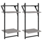 2-Tier Wall Shelves with Bars 2 pcs Grey Sonoma 30x25x65 cm