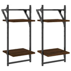 2-Tier Wall Shelves with Bars 2 pcs Brown Oak 30x25x65 cm