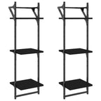 3-Tier Wall Shelves with Bars 2 pcs Black 30x25x100 cm