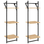 3-Tier Wall Shelves with Bars 2 pcs Sonoma Oak 30x25x100 cm