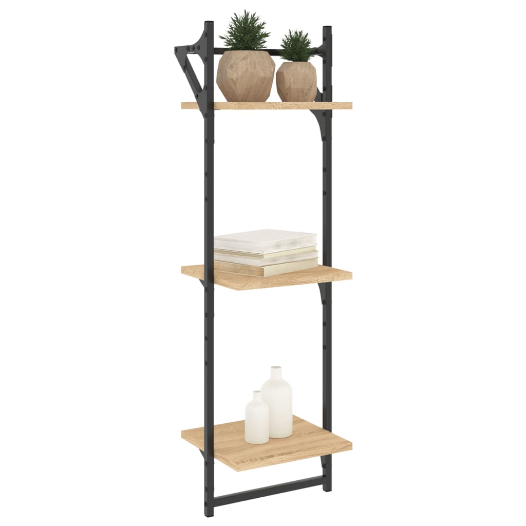 3-Tier Wall Shelves with Bars 2 pcs Sonoma Oak 30x25x100 cm