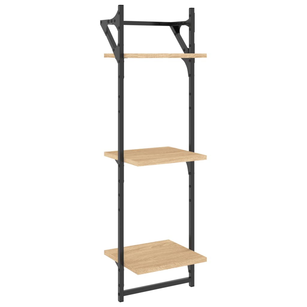3-Tier Wall Shelves with Bars 2 pcs Sonoma Oak 30x25x100 cm