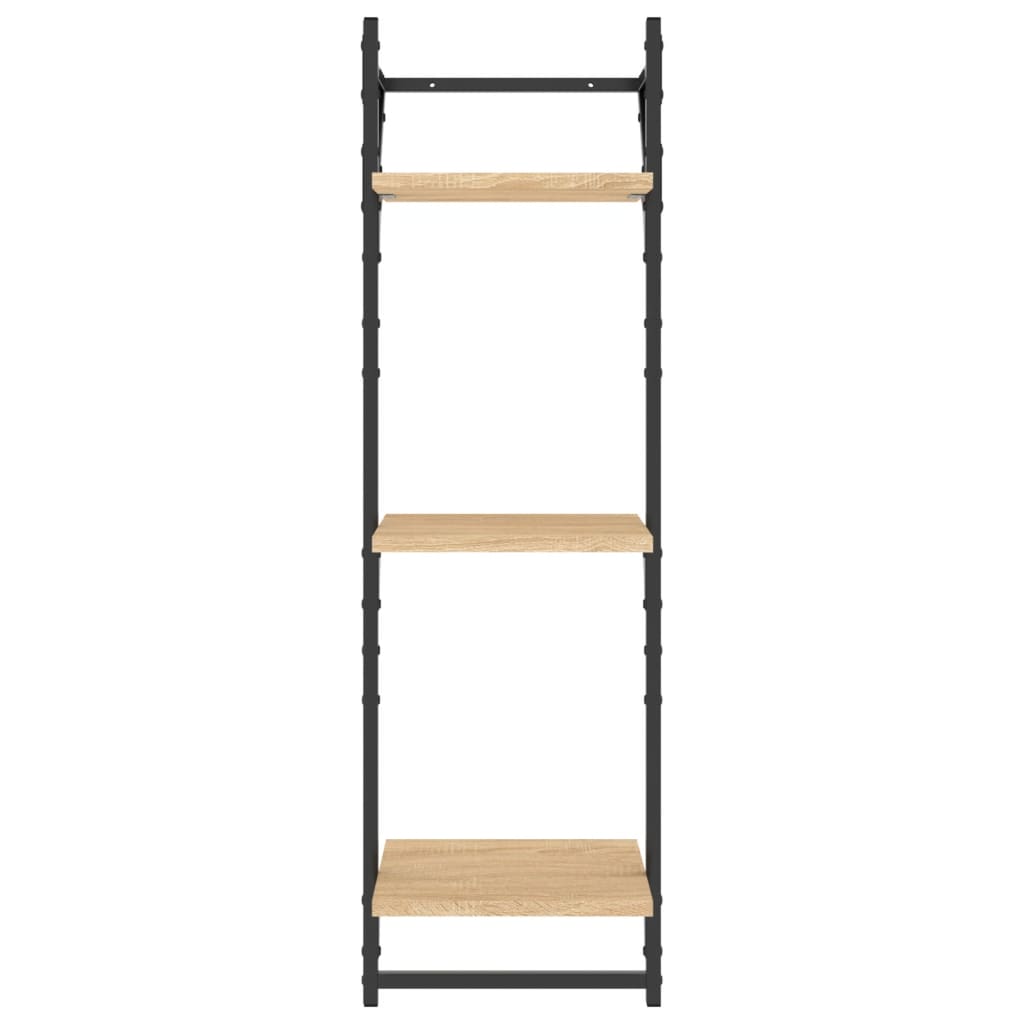 3-Tier Wall Shelves with Bars 2 pcs Sonoma Oak 30x25x100 cm
