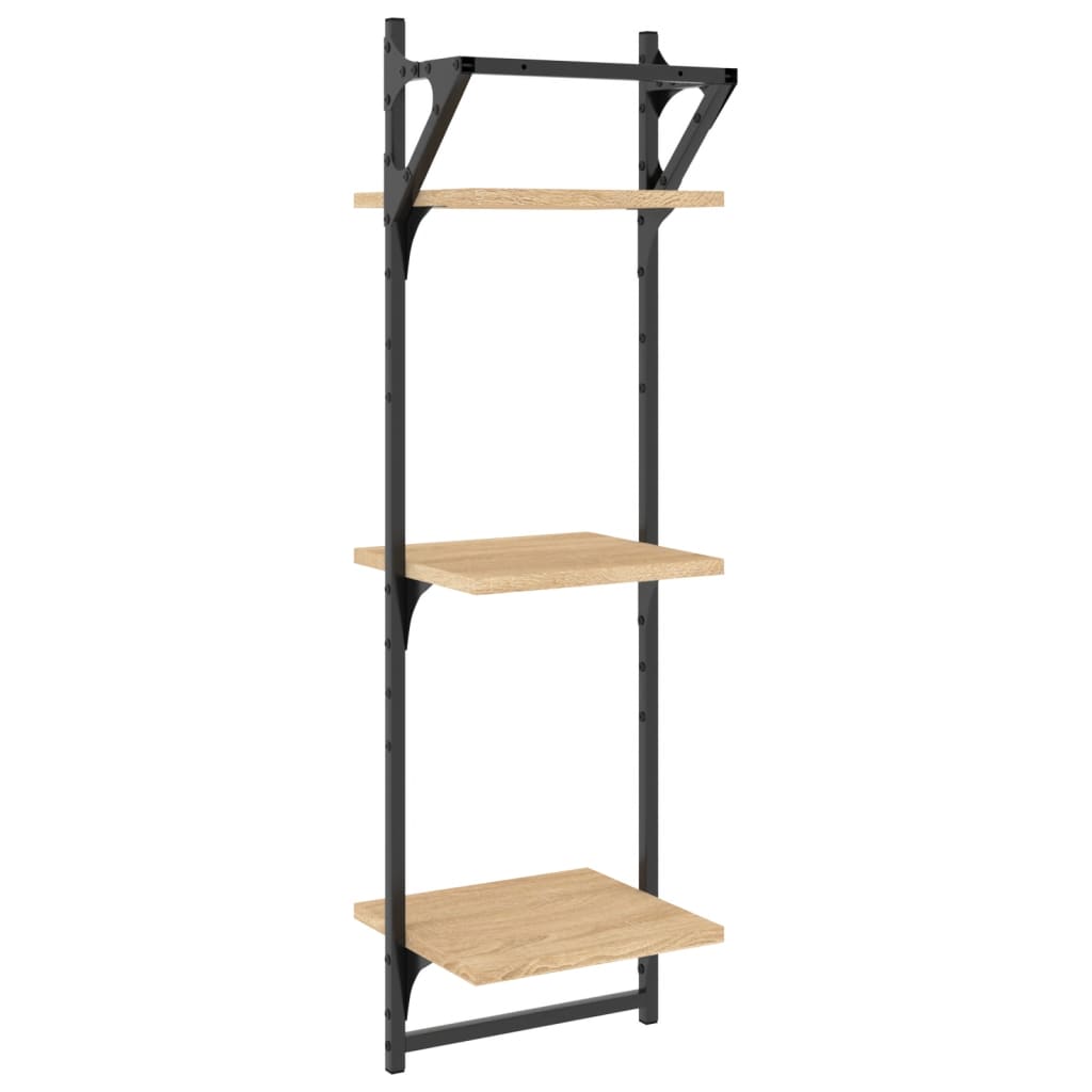 3-Tier Wall Shelves with Bars 2 pcs Sonoma Oak 30x25x100 cm