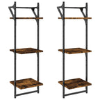 3-Tier Wall Shelves with Bars 2 pcs Smoked Oak 30x25x100 cm