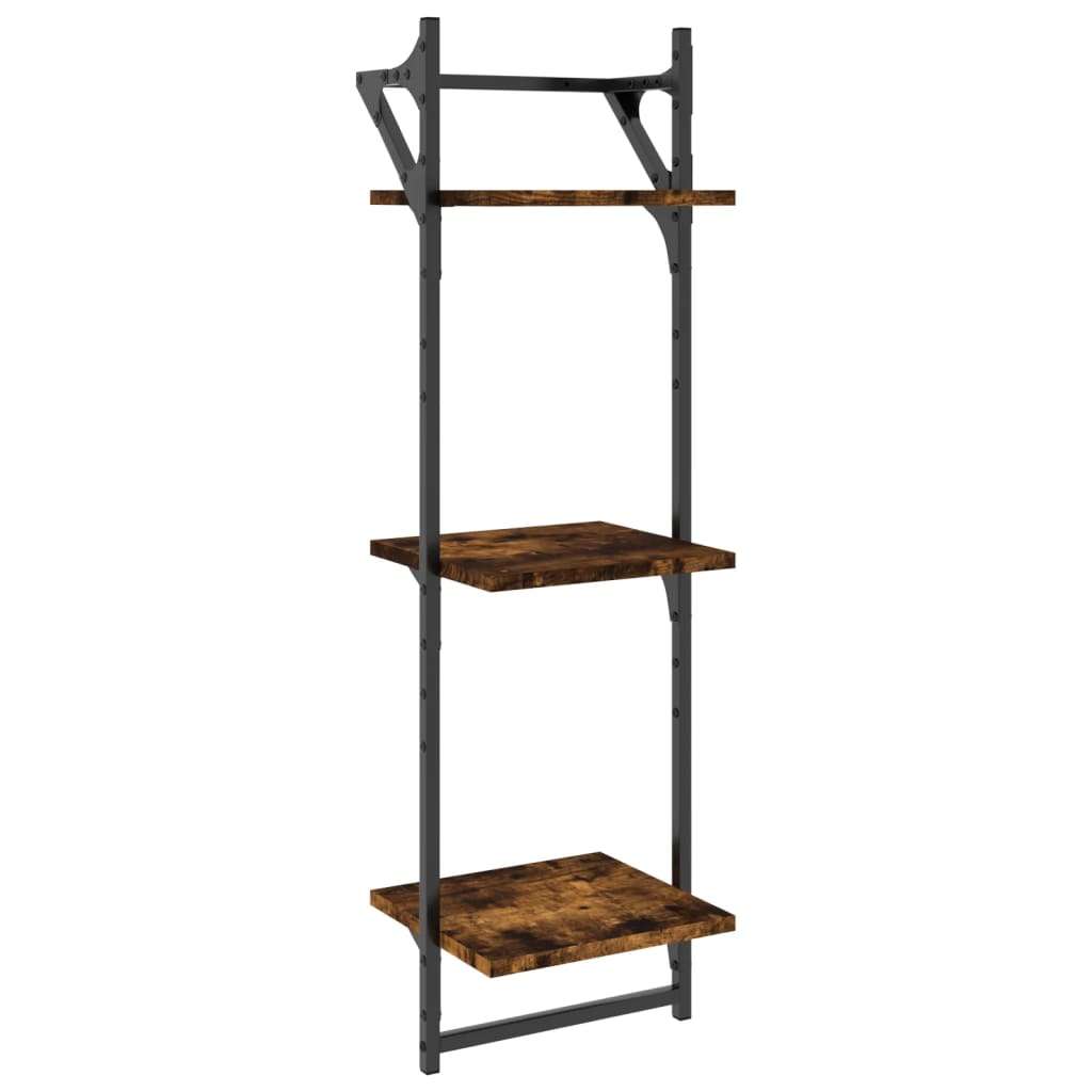 3-Tier Wall Shelves with Bars 2 pcs Smoked Oak 30x25x100 cm