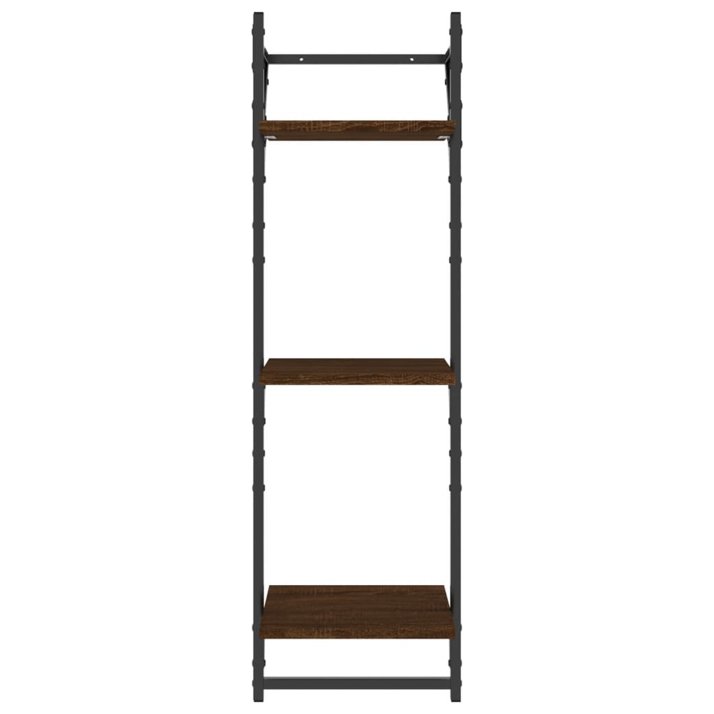 3-Tier Wall Shelves with Bars 2 pcs Brown Oak 30x25x100 cm