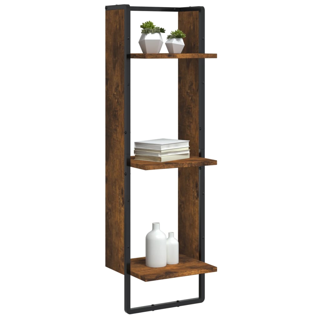 3-Tier Wall Shelf Smoked Oak 30x25x100 cm Engineered Wood