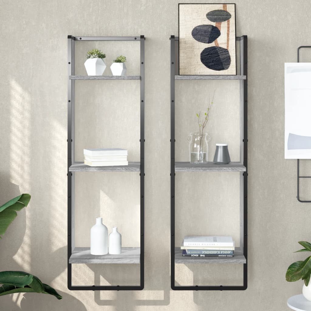 3-Tier Wall Shelf Grey Sonoma 30x25x100 cm Engineered Wood