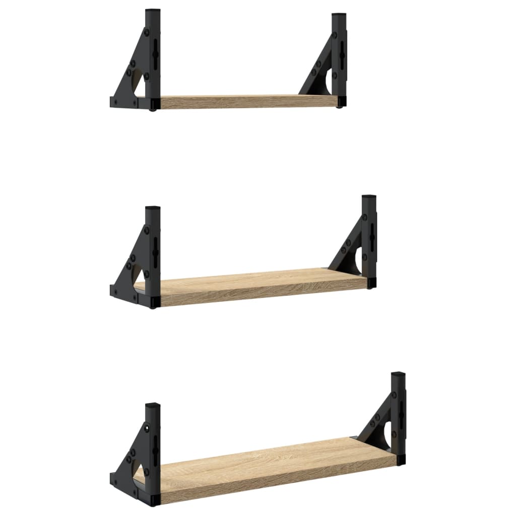 3 Piece Wall Shelf Set Sonoma Oak Engineered Wood
