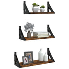3 Piece Wall Shelf Set Smoked Oak Engineered Wood