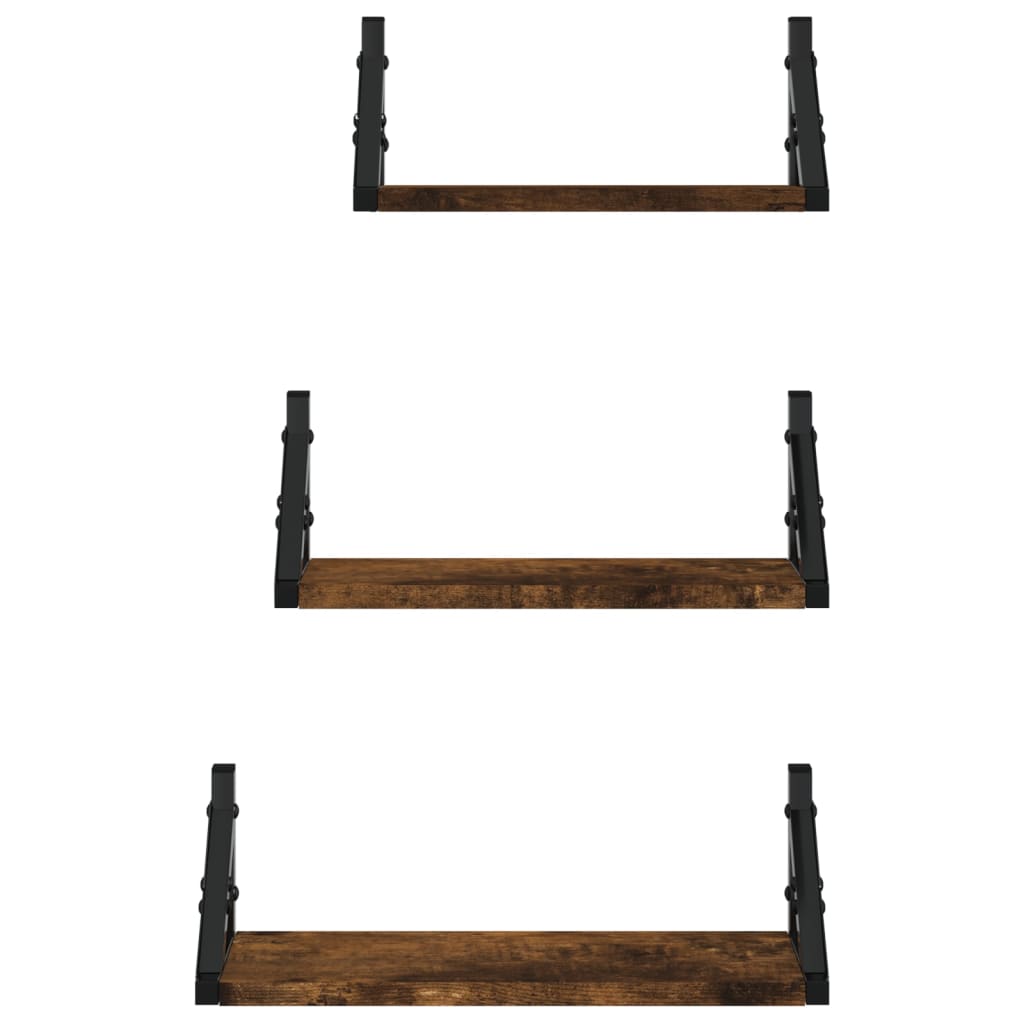 3 Piece Wall Shelf Set Smoked Oak Engineered Wood