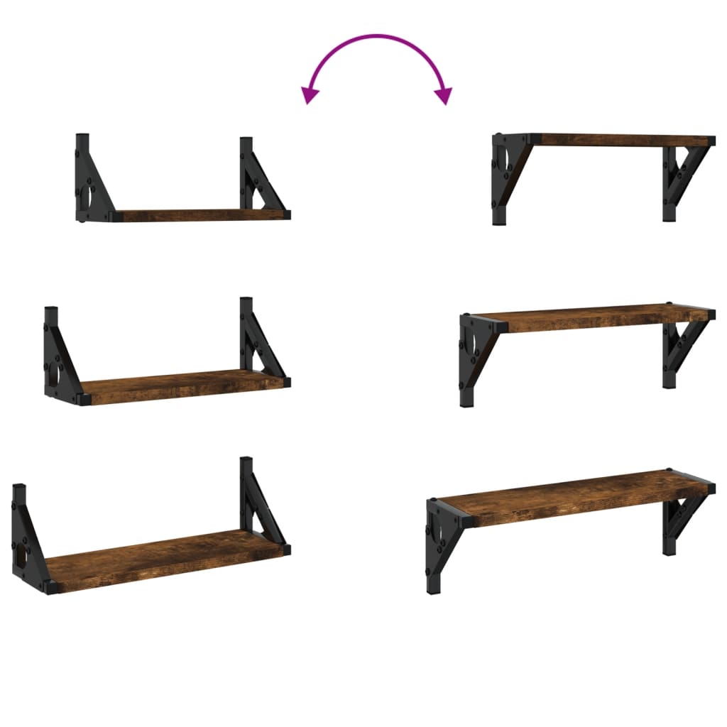 3 Piece Wall Shelf Set Smoked Oak Engineered Wood