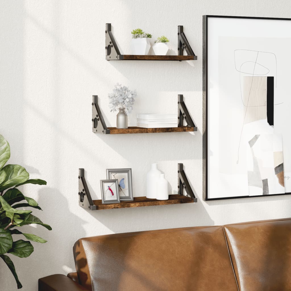 3 Piece Wall Shelf Set Smoked Oak Engineered Wood
