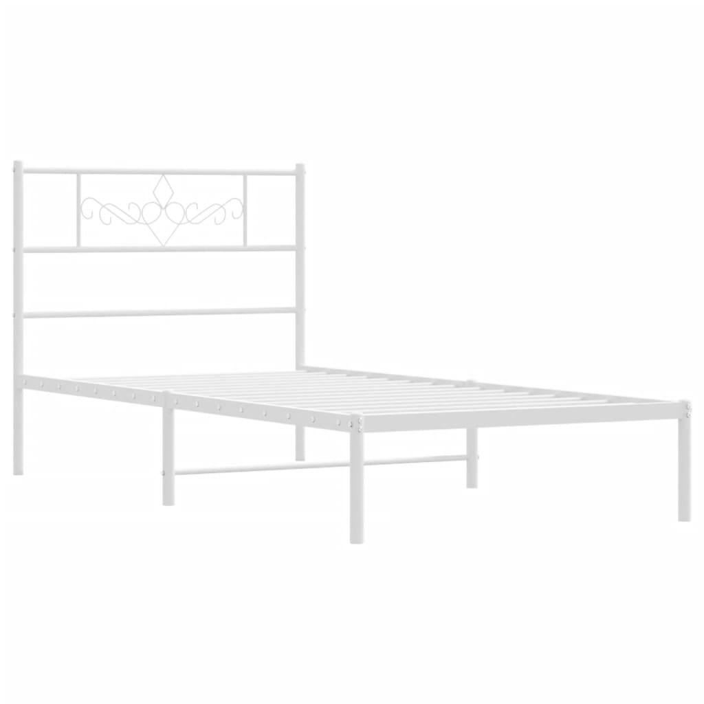 Metal Bed Frame without Mattress with Headboard White 90x200cm