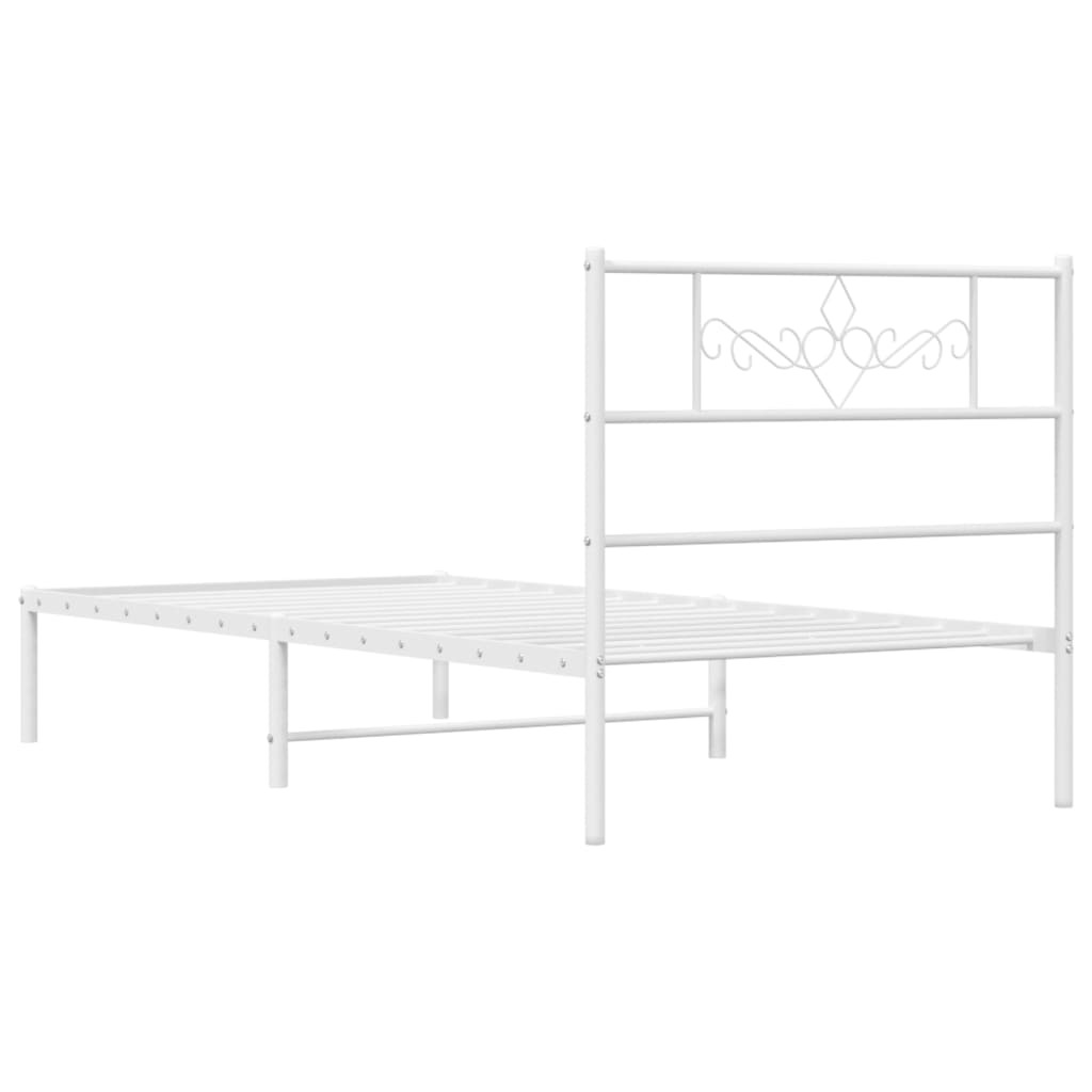 Metal Bed Frame without Mattress with Headboard White 90x200cm