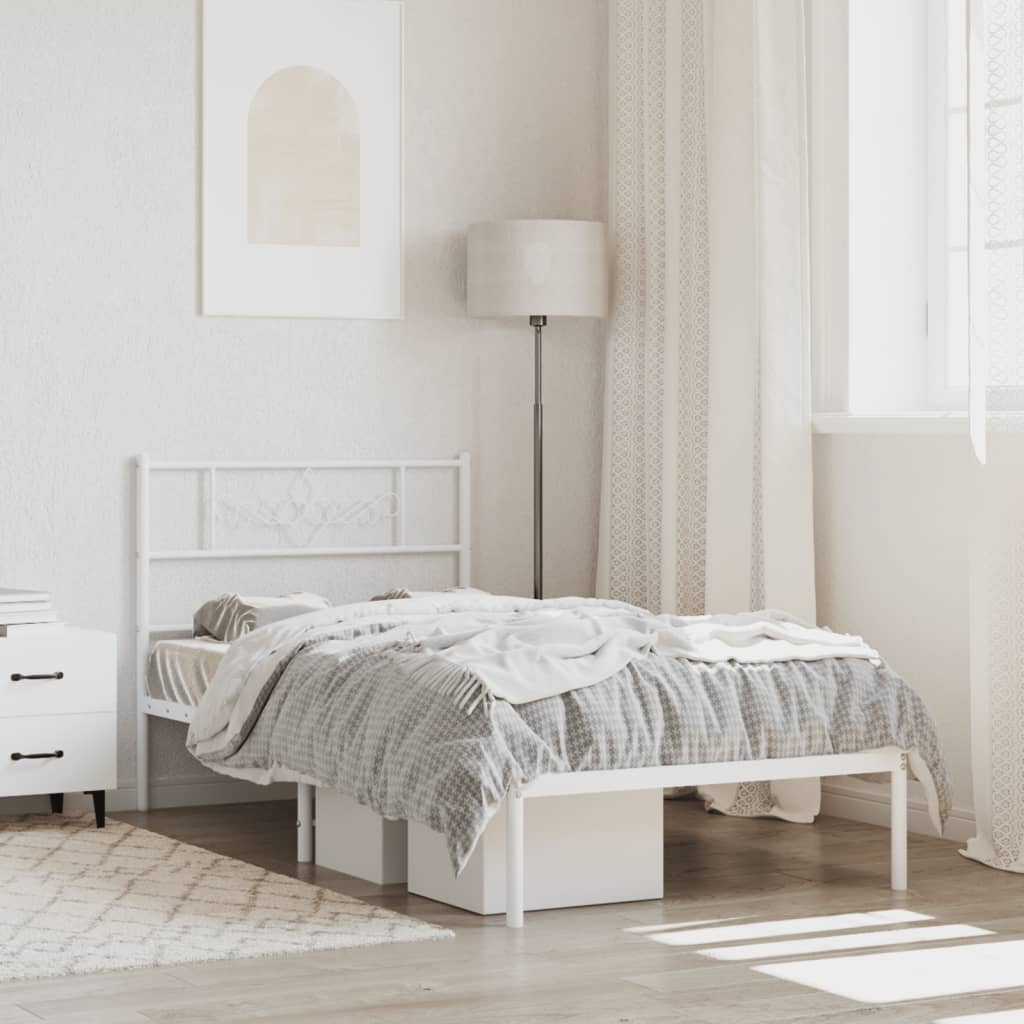Metal Bed Frame without Mattress with Headboard White 90x200cm
