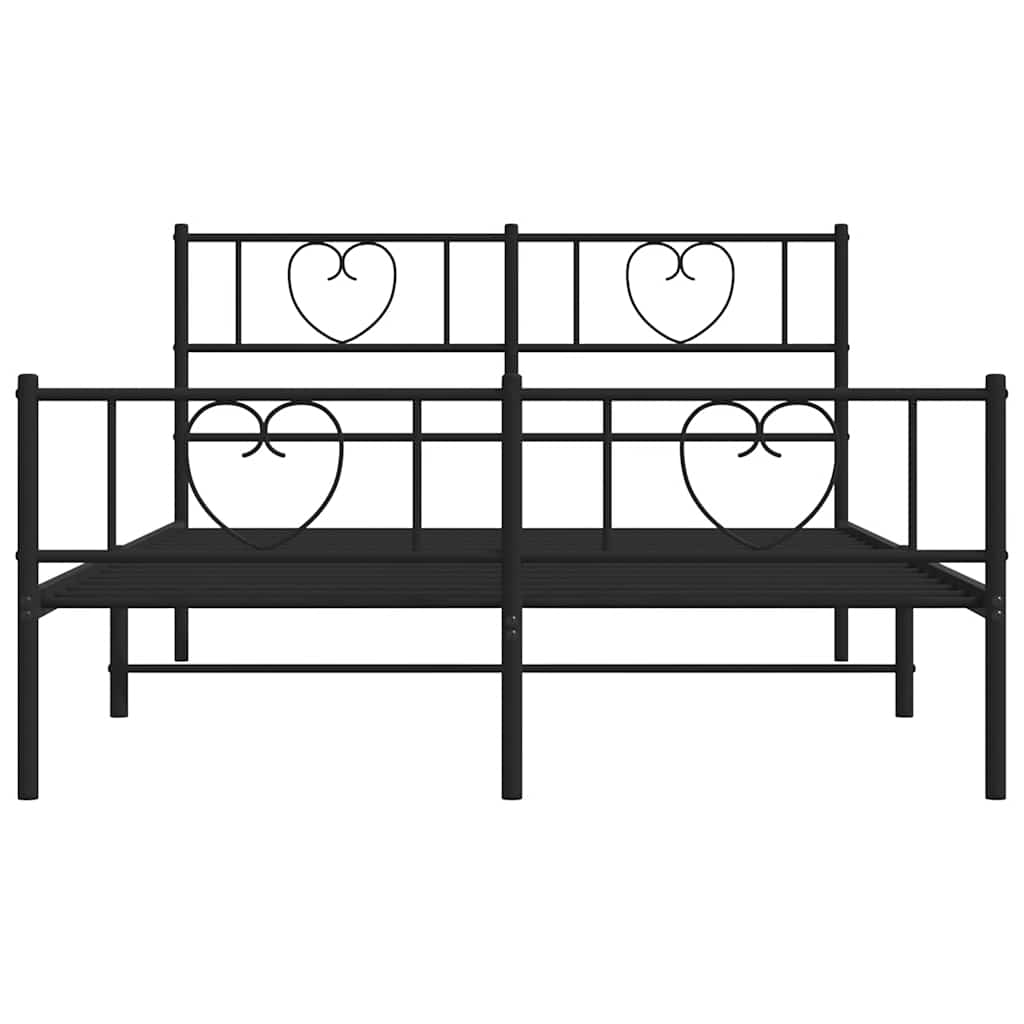 Metal Bed Frame without Mattress with Footboard Black 135x190cm