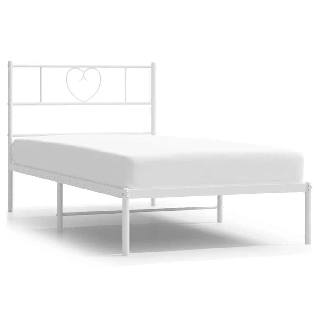 Metal Bed Frame without Mattress with Headboard White 100x190cm