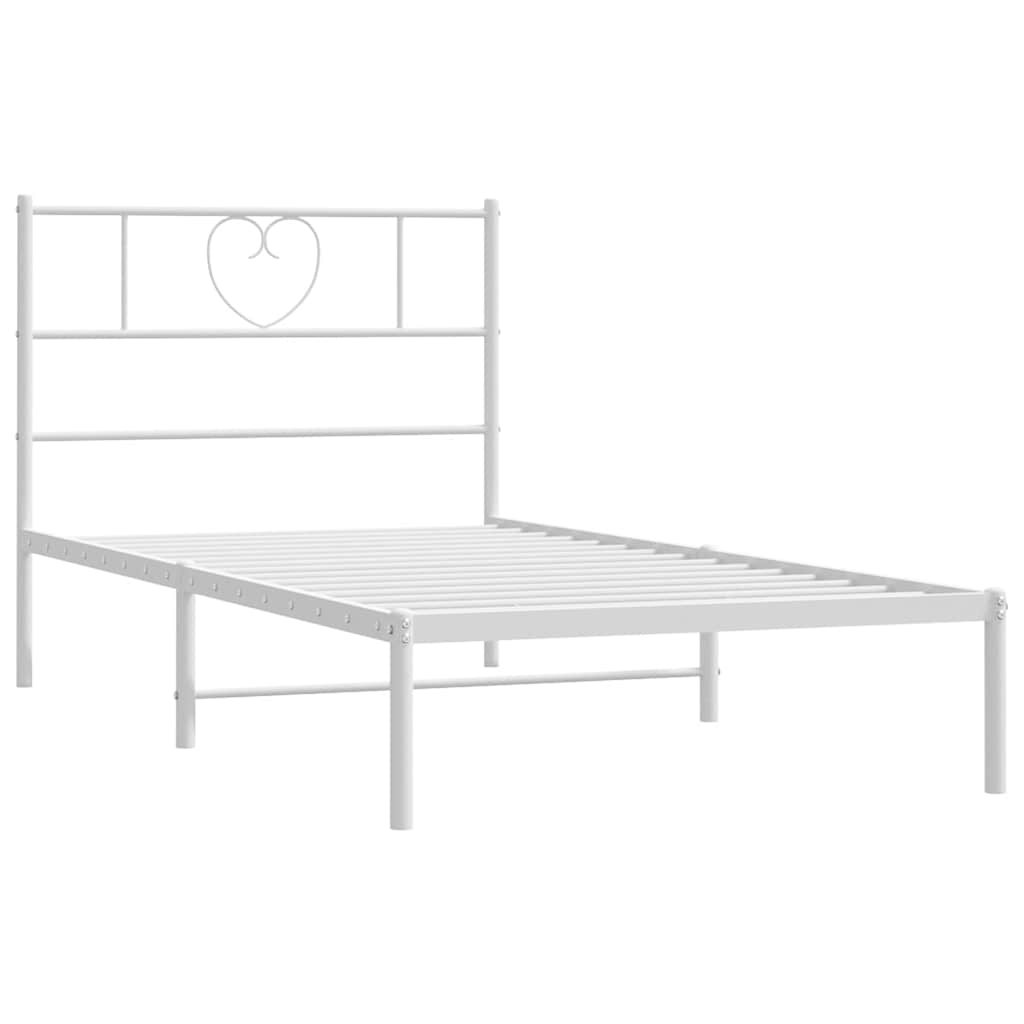 Metal Bed Frame without Mattress with Headboard White 100x190cm