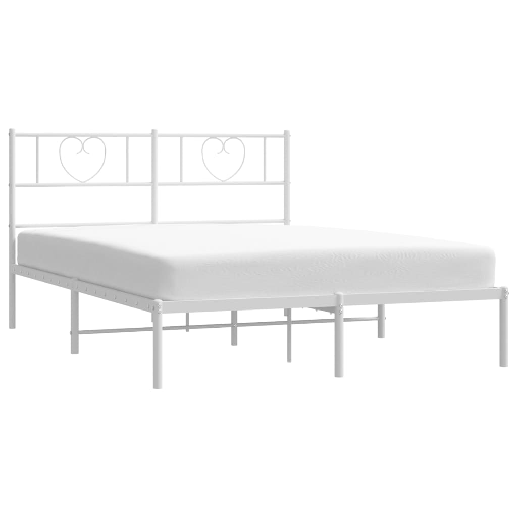 Metal Bed Frame without Mattress with Headboard White 120x190cm