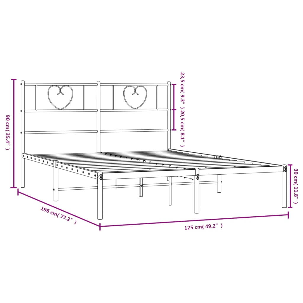 Metal Bed Frame without Mattress with Headboard White 120x190cm
