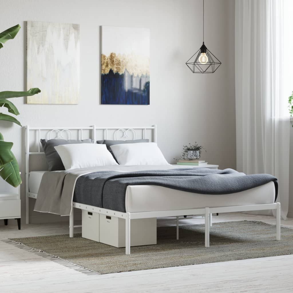 Metal Bed Frame without Mattress with Headboard White 120x190cm