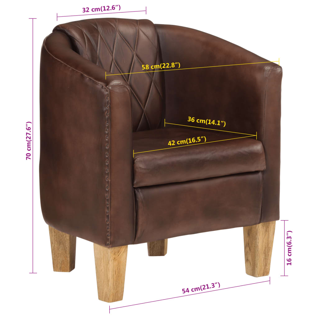 Tub Chair Dark Brown Real Leather