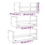 3 Piece Wall Shelf Set with Bars Black Engineered wood